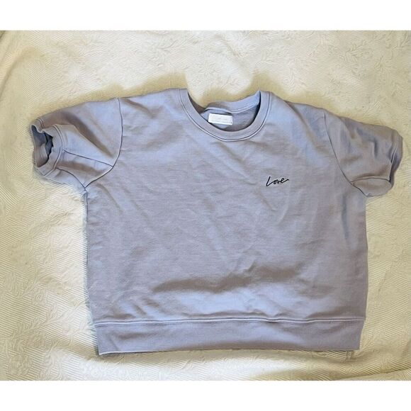 Oak + Fort Sweatshirt Top Size Medium Lavender Puff Sleeves Cropped - Picture 4 of 8